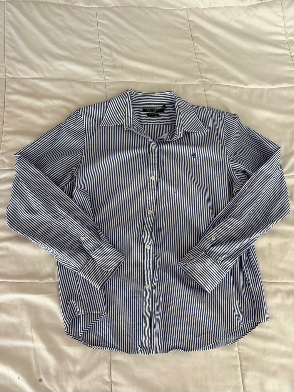 Lauren Ralph Lauren Blue & White Striped Button-Down Shirt